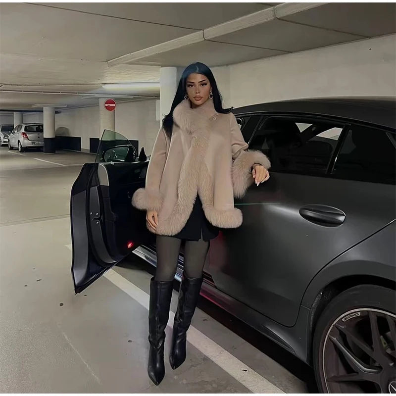 Frost Glow – Cashmere Coat with Fox Fur