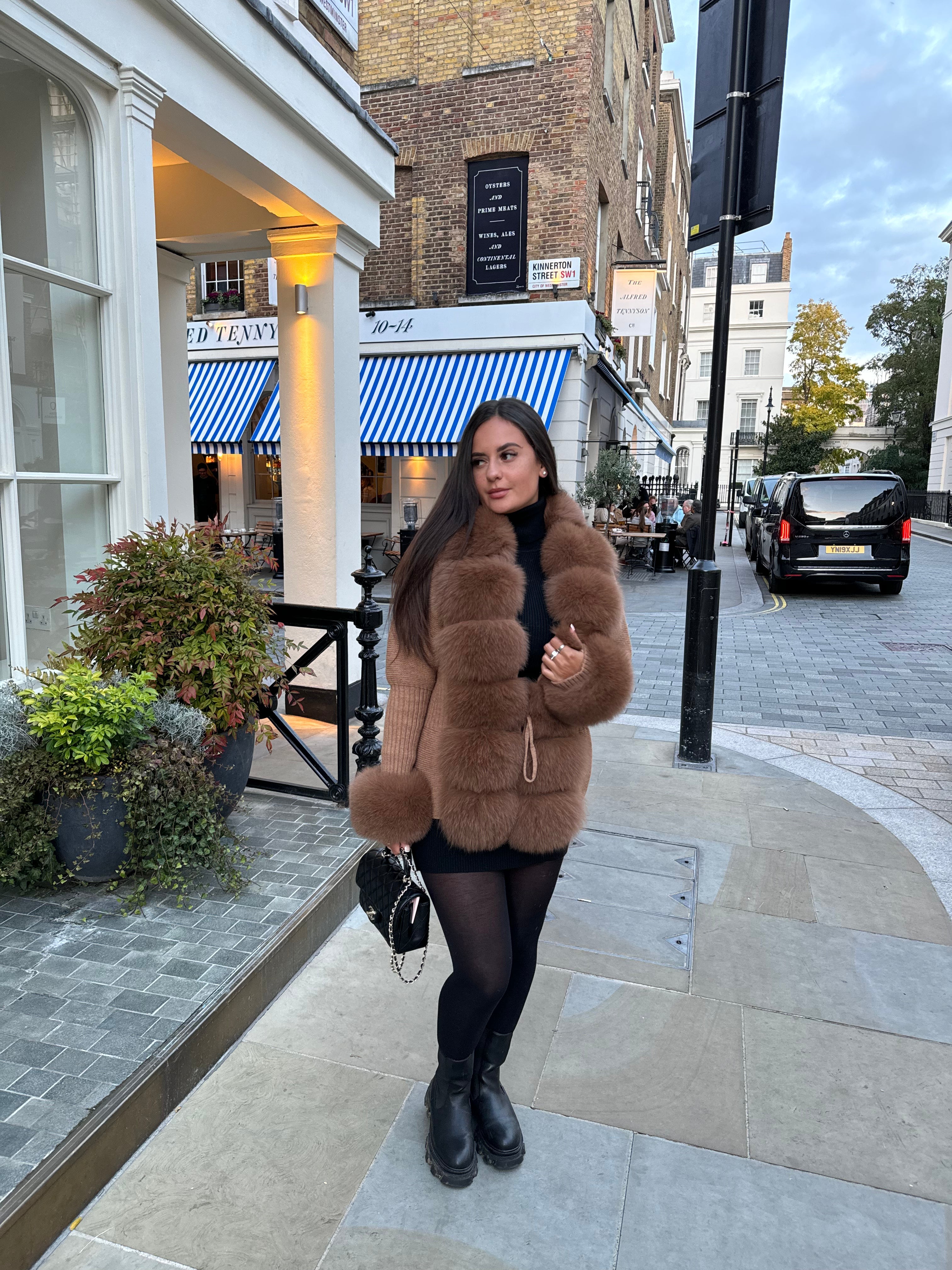 Eternal Vogue – Wool Blend Cardigan with Fox Fur