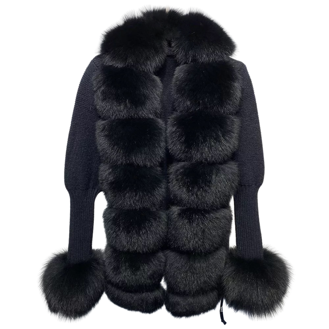 Eternal Vogue – Wool Blend Cardigan with Fox Fur