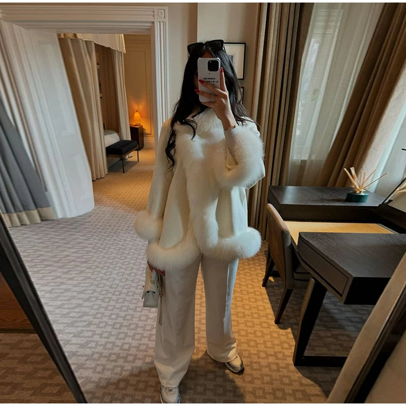 Frost Glow – Cashmere Coat with Fox Fur