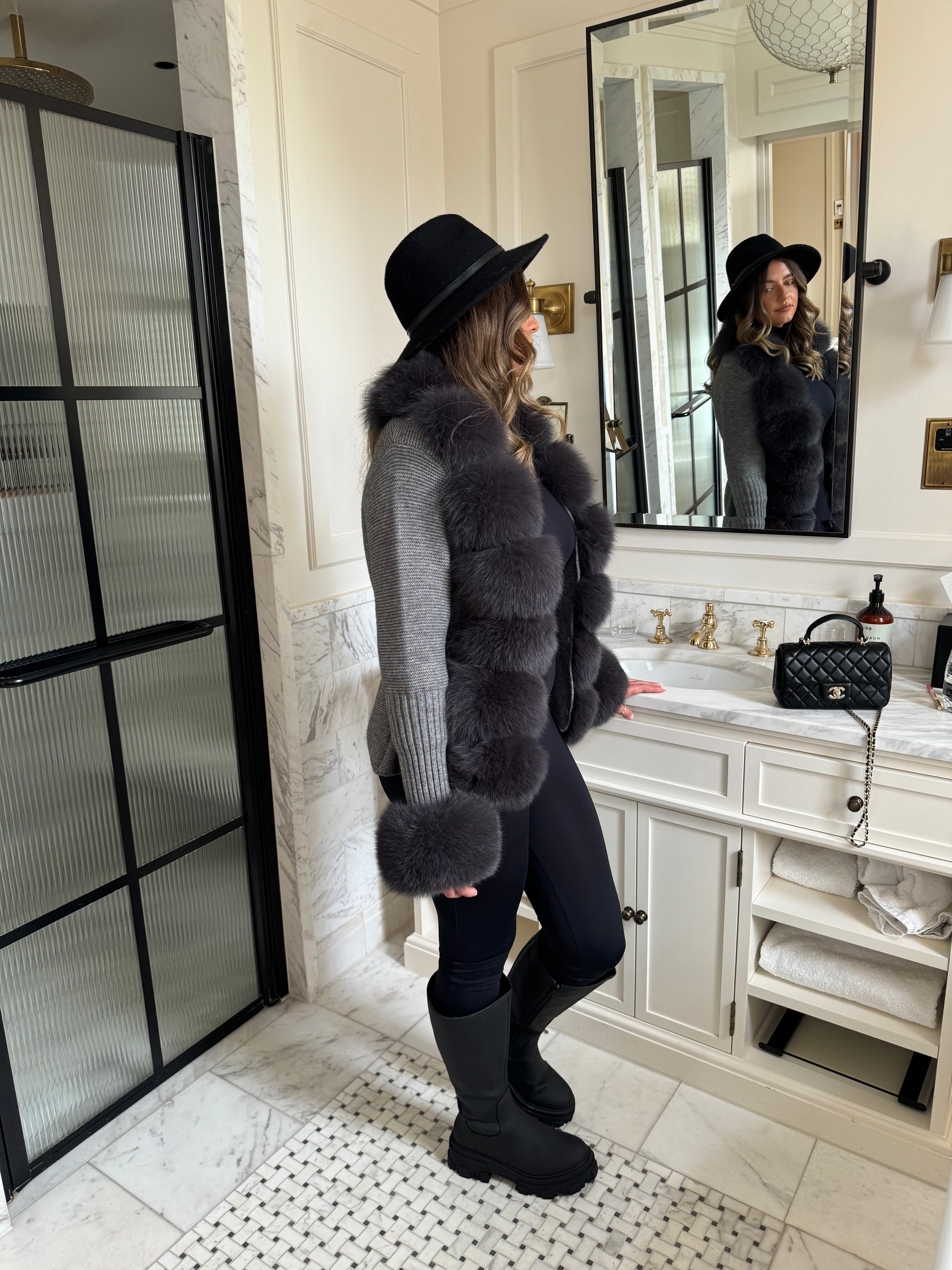 Eternal Vogue – Wool Blend Cardigan with Fox Fur