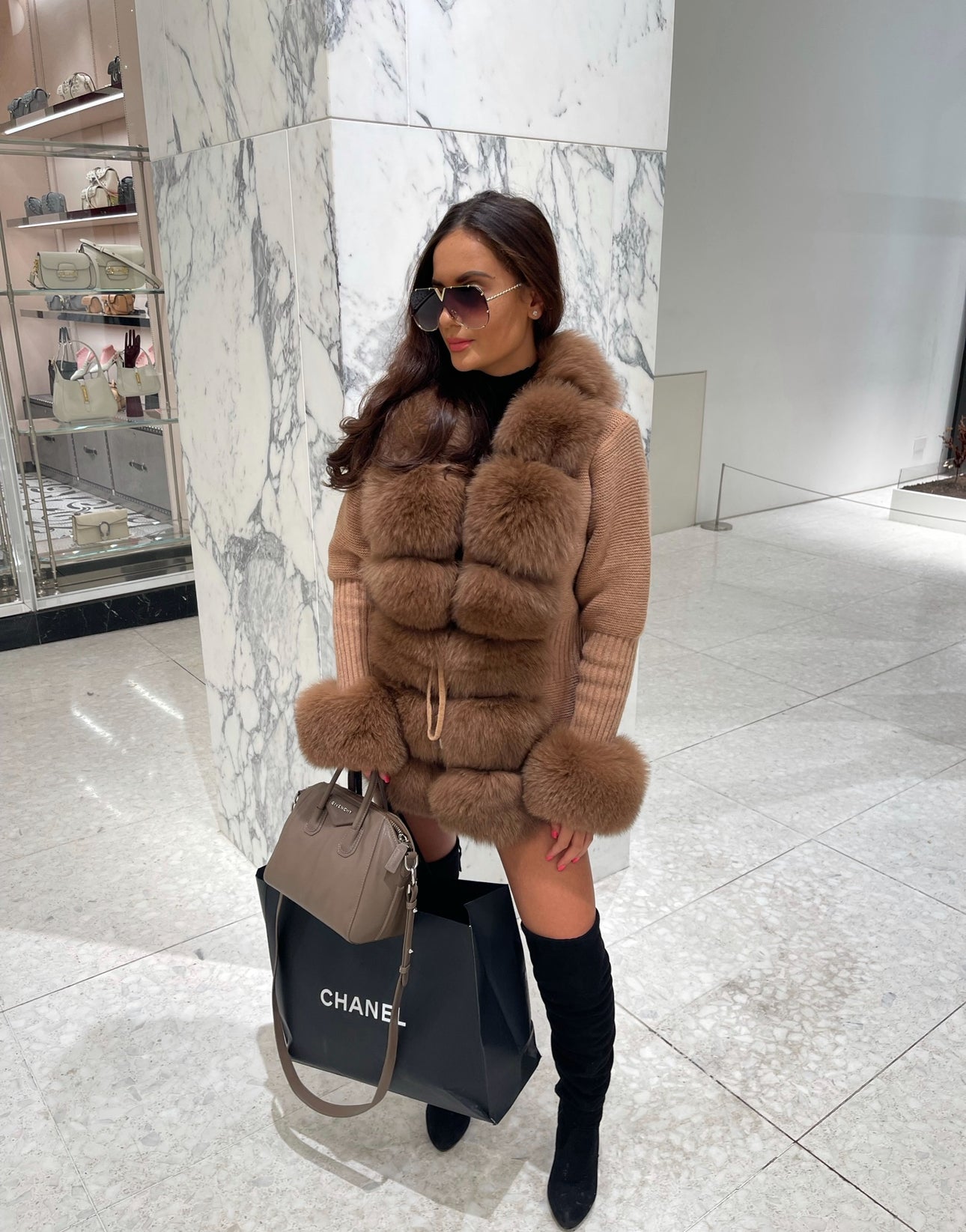 Eternal Vogue – Wool Blend Cardigan with Fox Fur