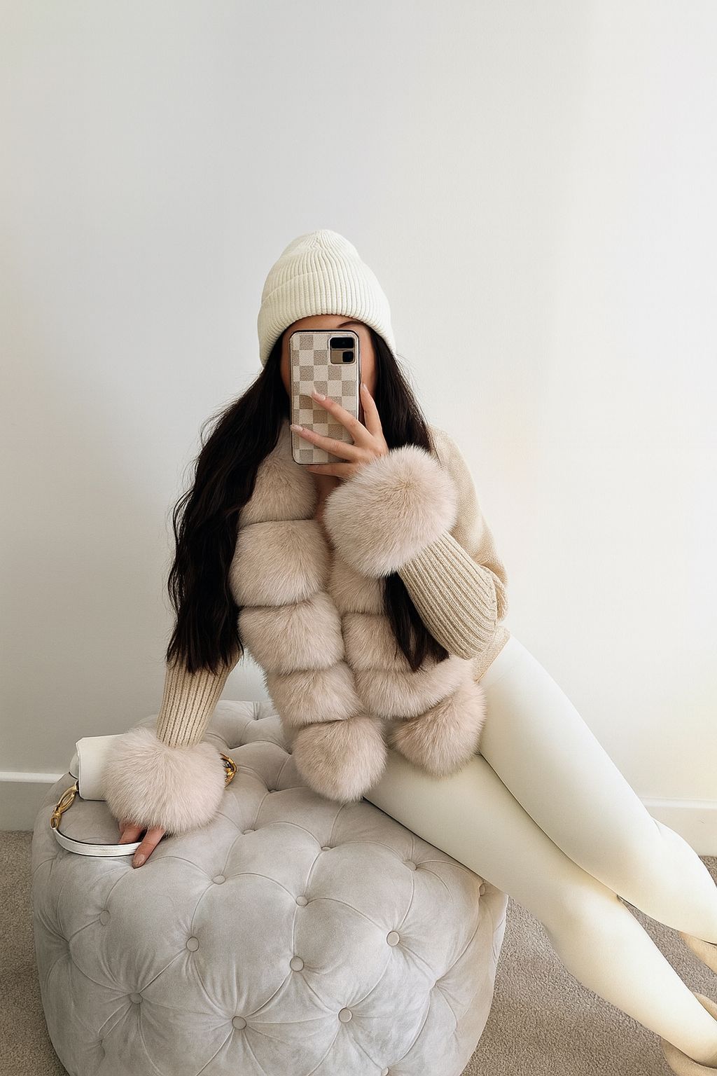 Eternal Vogue – Wool Blend Cardigan with Fox Fur