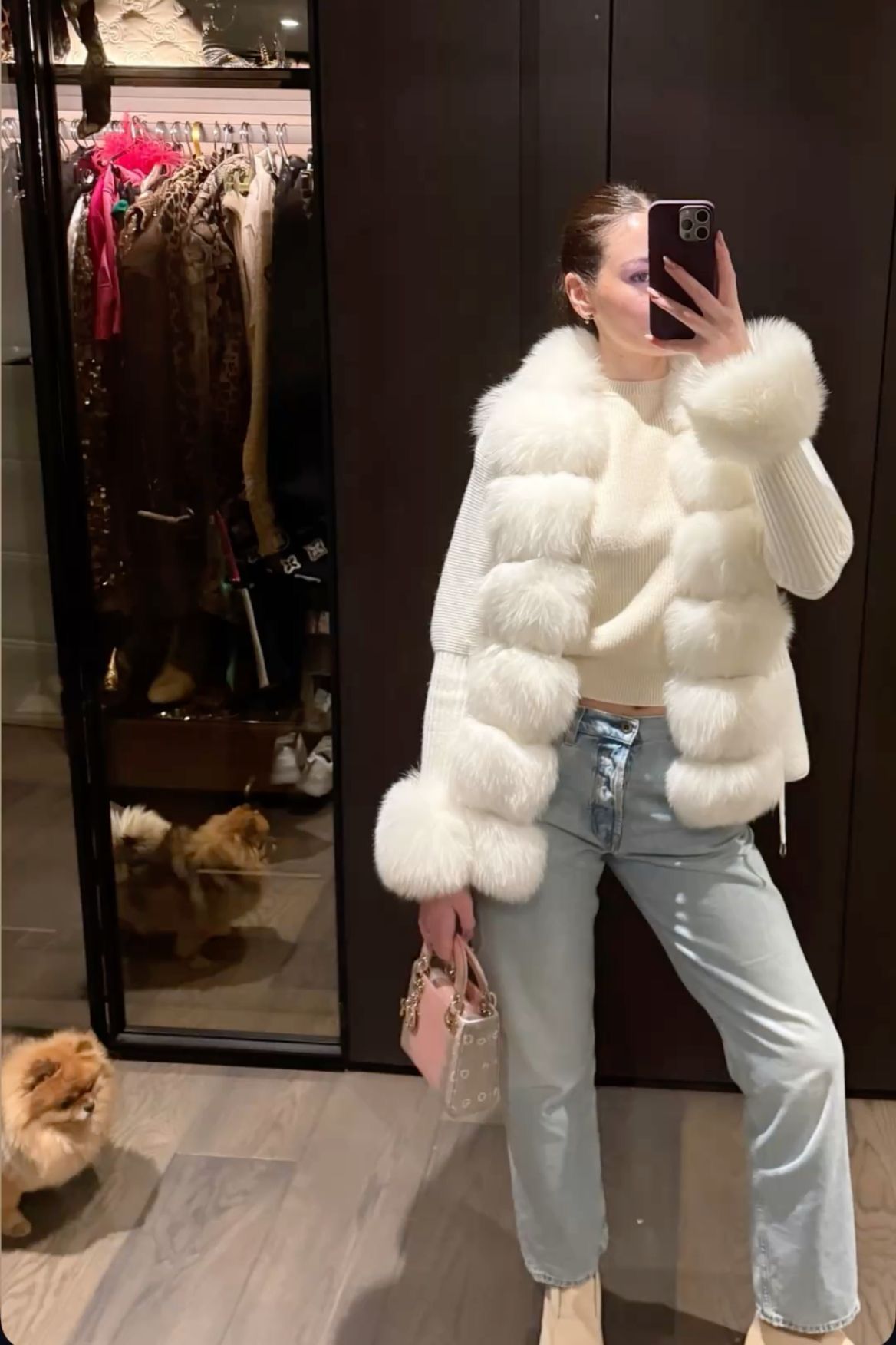 Eternal Vogue – Wool Blend Cardigan with Fox Fur