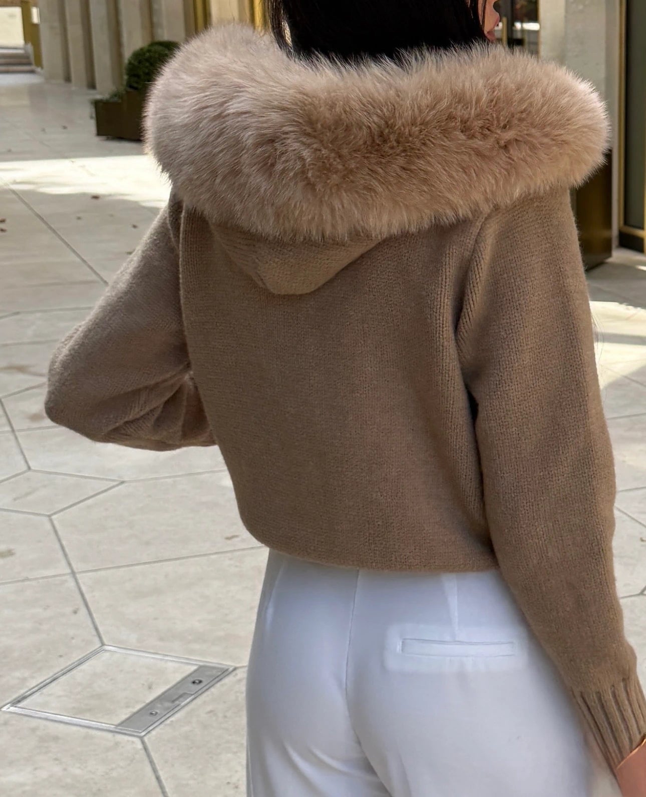 Golden fall – Wolljacke mit Fellbesatz